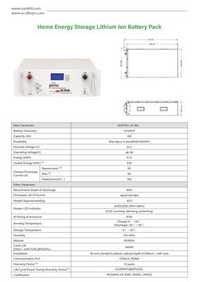 Suntec® 5KW 100Ah Lithium LifePo4 Rack Battery Voltage Mode