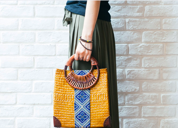 #B005 handmade weave Rattan Straw Basket Beach Bag Bamboo tote bag