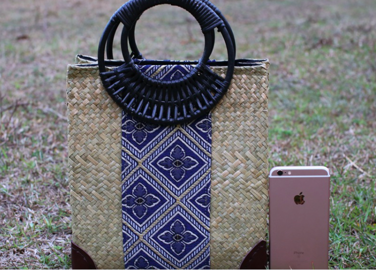 #B005 handmade weave Rattan Straw Basket Beach Bag Bamboo tote bag