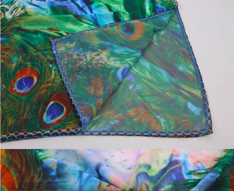 SOLD OUT !#SW939 Peacock Feather Chiffon Gown Beach Wear Dress Bikini Cover Up