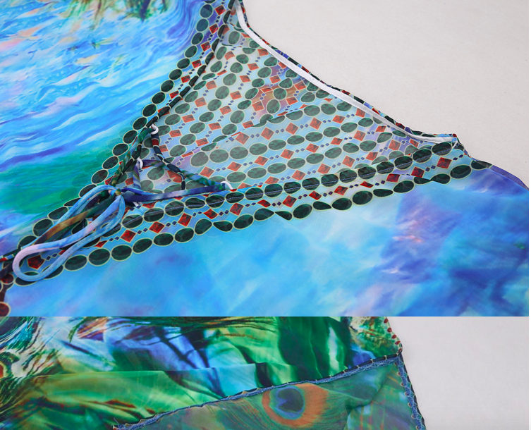 SOLD OUT !#SW939 Peacock Feather Chiffon Gown Beach Wear Dress Bikini Cover Up