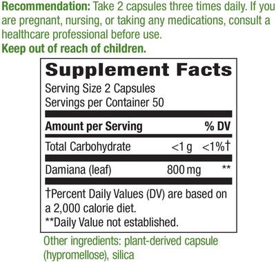 Damiana Leaves 100 veg caps Nature's Way