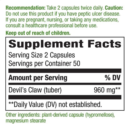 Devil's Claw Secondary Root 100 veg caps Nature's Way
