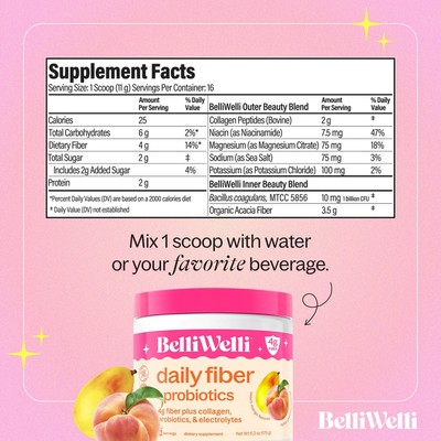 Daily Fiber + Probiotics Peach Mango 30 servings Belli Welli