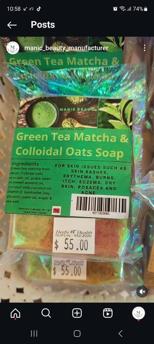 Green tea Matcha & Colloidal Oats Soap Manic Beauty