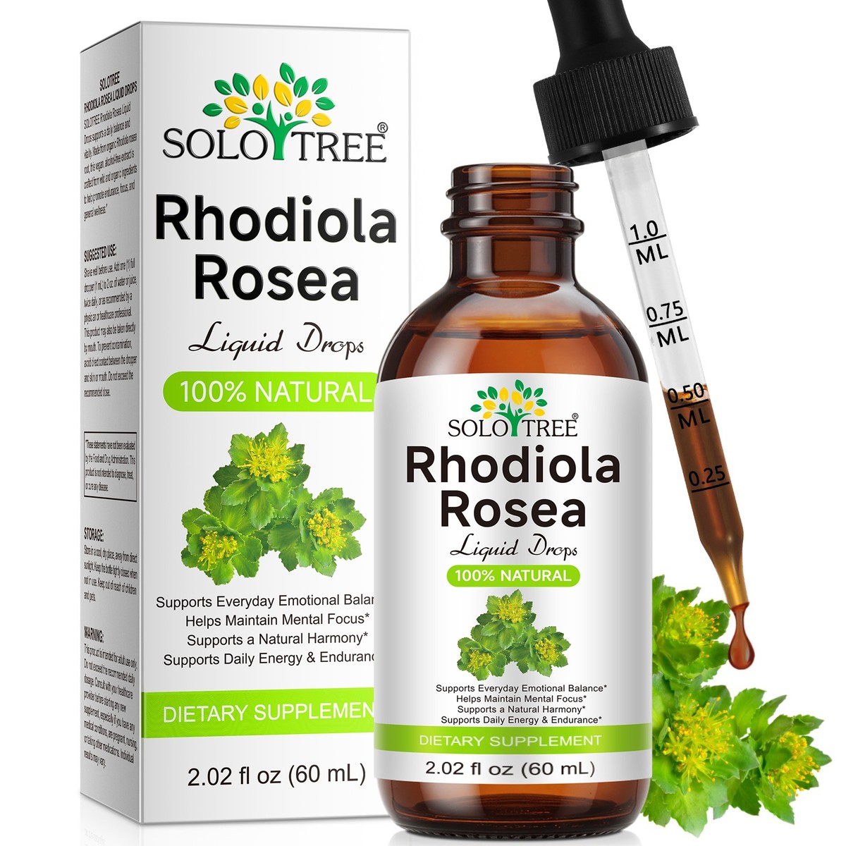 Rhodiola Rosea Oral Liquid Supplement SOLOTREE Vegan