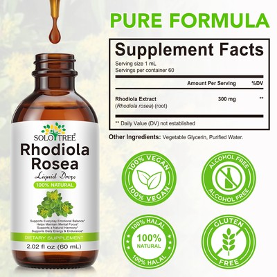 Rhodiola Rosea Oral Liquid Supplement SOLOTREE Vegan