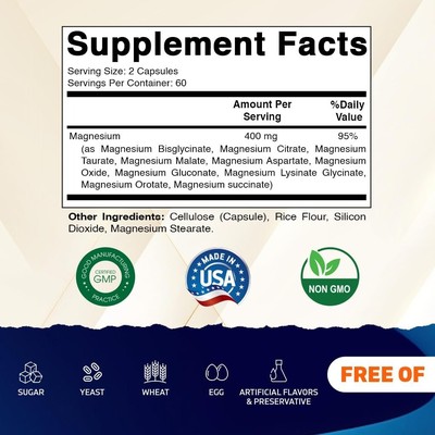 Magnesium Complex, 400mg Elemental MG 120 Capsules Vitamatic