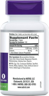 Biotin Beauty 1,000mcg, 100 tablets Natrol