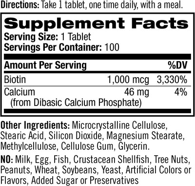 Biotin Beauty 1,000mcg, 100 tablets Natrol