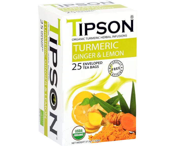 Organic Turmeric Ginger & Lemon - 25 Tea Bags Tipson