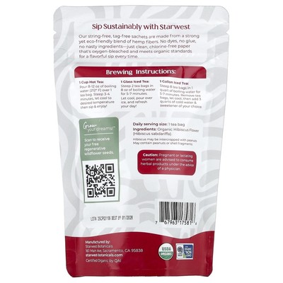 Organic Hibiscus Tea Starwest 20 teabags