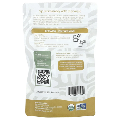 Organic Dandelion Root Starwest 20 teabags