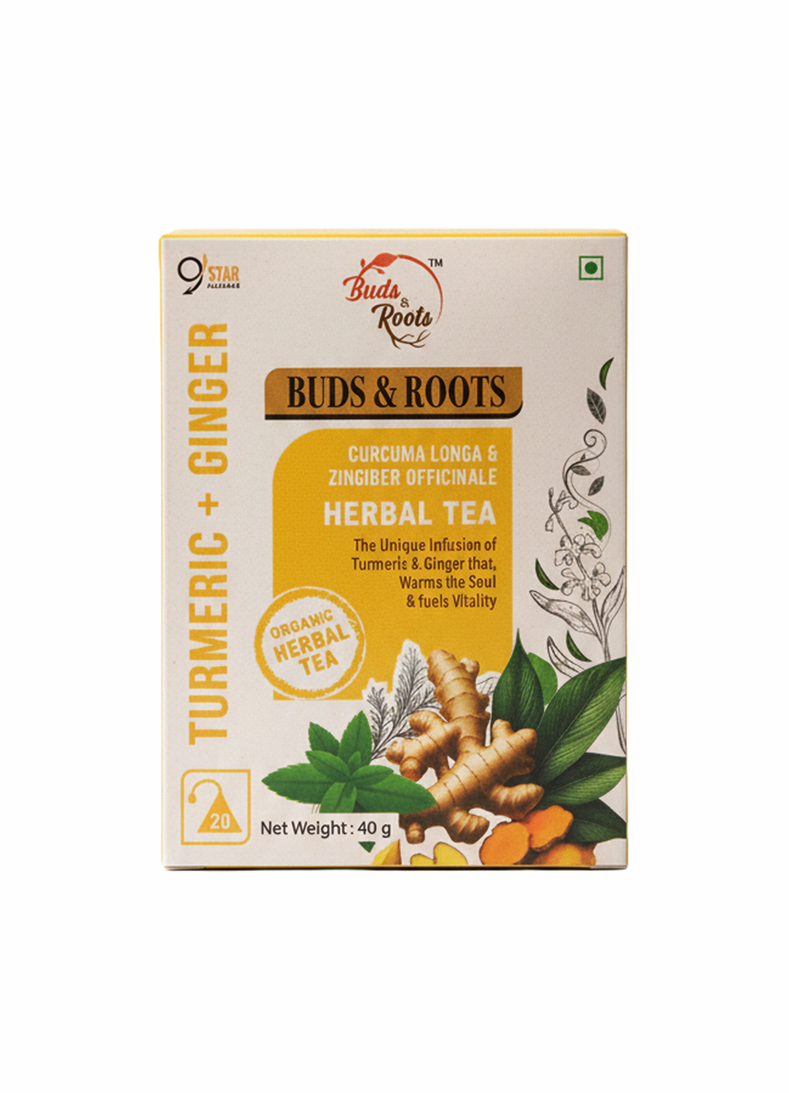 Turmeric + Ginger Herbal Tea Buds & Roots 20 teabags