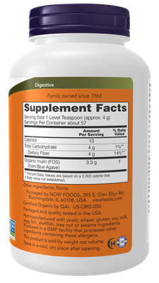 Inulin Prebiotic Pure Powder, Organic NOW 8oz.
