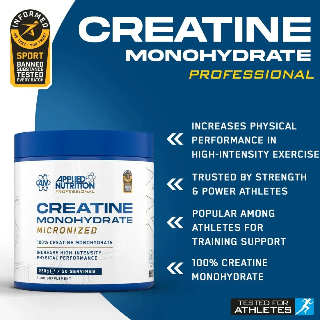Applied Nutrition Creatine monohydrate powder icy blue razz 250g 50 servings
