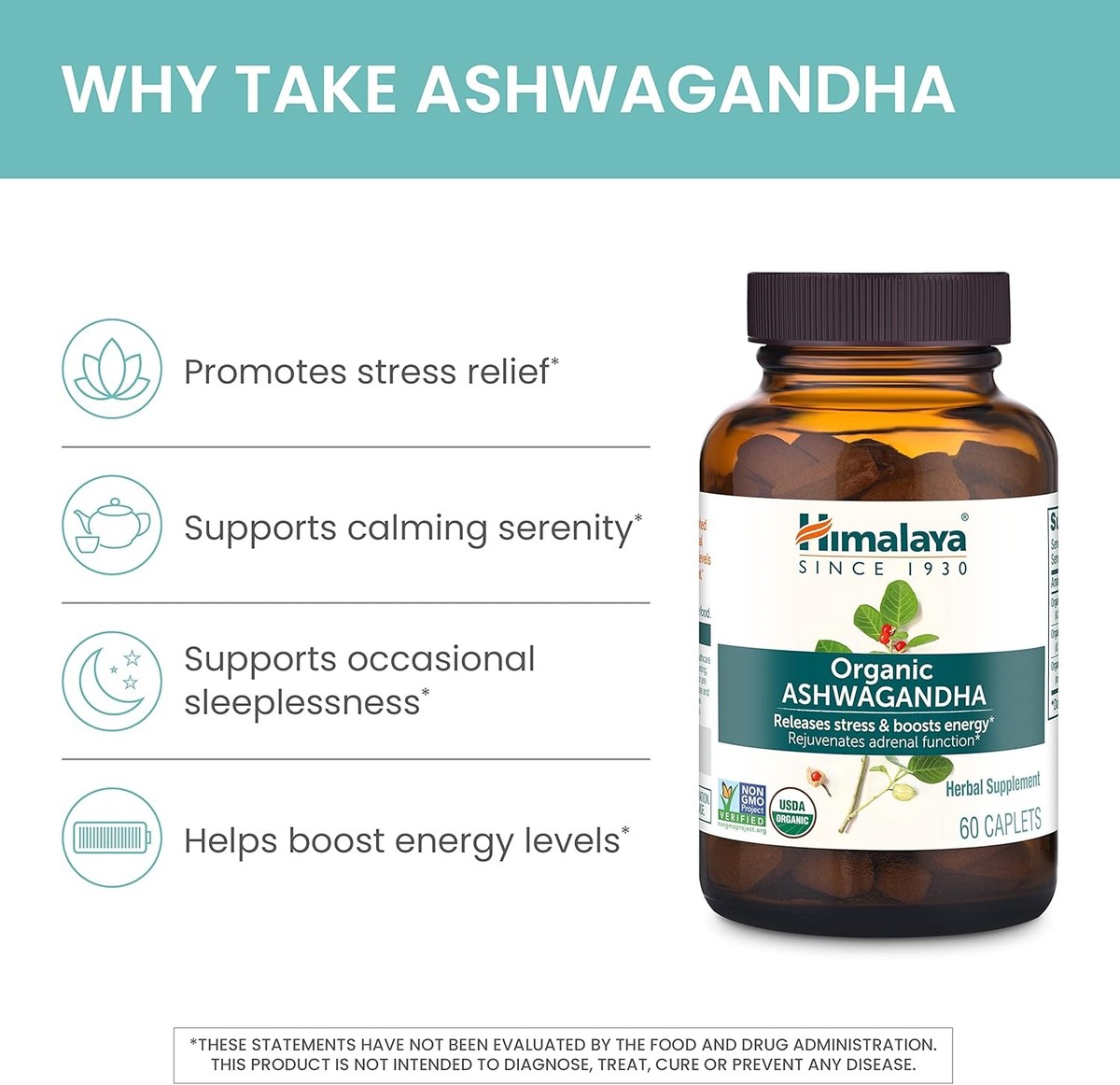 Himalaya Organic Ashwagandha Root, 30 Day Supply