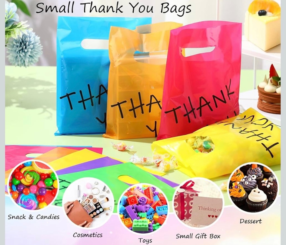 6x8 Assorted Plastic Thank You Bag with Handle (20pcs)