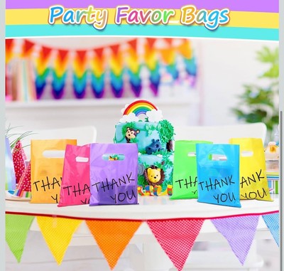 6x8 Assorted Plastic Thank You Bag with Handle (20pcs)