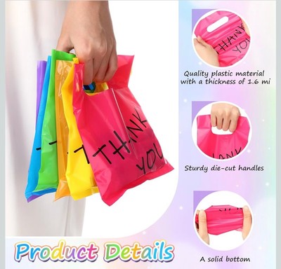 6x8 Assorted Plastic Thank You Bag with Handle (20pcs)