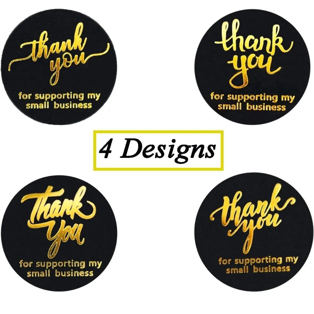1.5" Black and Gold Thank you sticker 1 pack/50pcs