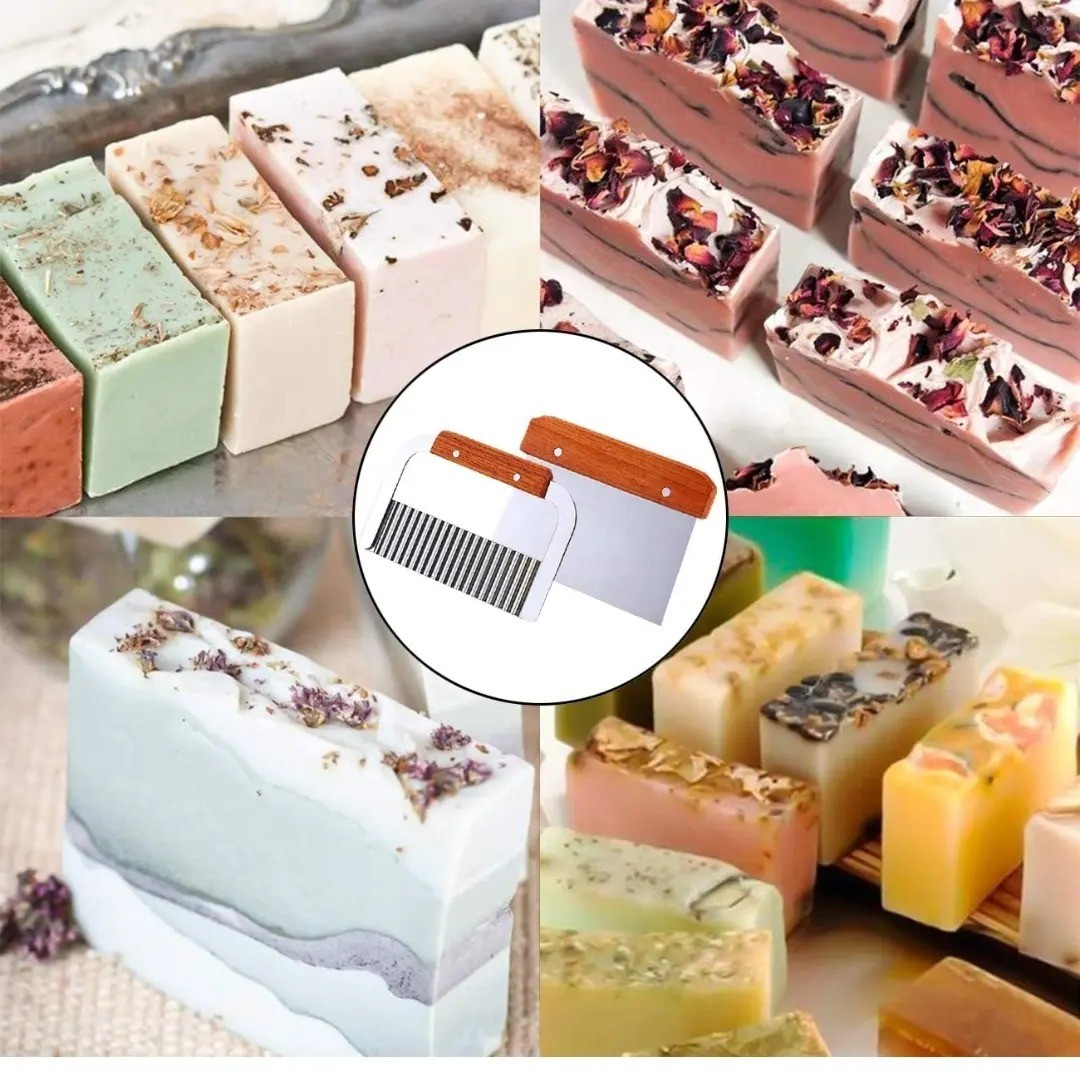 Silicone Soap Molds Kit-42 oz Wooden Silicone Soap Rectangular Mold with Stainless Steel Wavy & Straight Scraper for Soap Cake Making (Purple)