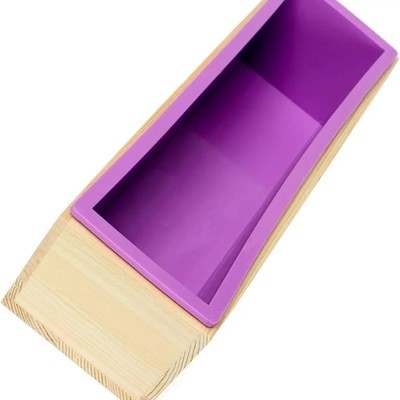 Silicone Soap Molds Kit-42 oz Wooden Silicone Soap Rectangular Mold with Stainless Steel Wavy & Straight Scraper for Soap Cake Making (Purple)
