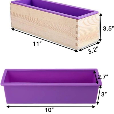 Silicone Soap Molds Kit-42 oz Wooden Silicone Soap Rectangular Mold with Stainless Steel Wavy & Straight Scraper for Soap Cake Making (Purple)