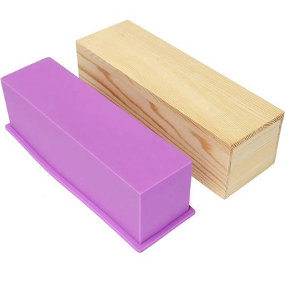 Silicone Soap Molds Kit-42 oz Wooden Silicone Soap Rectangular Mold with Stainless Steel Wavy & Straight Scraper for Soap Cake Making (Purple)