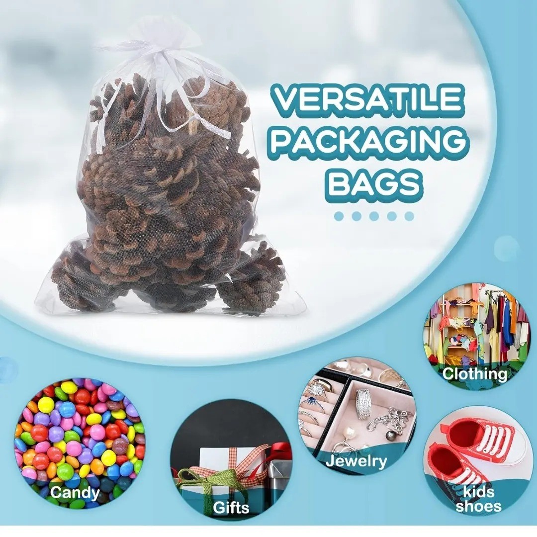 7x9 white organza draw string bag