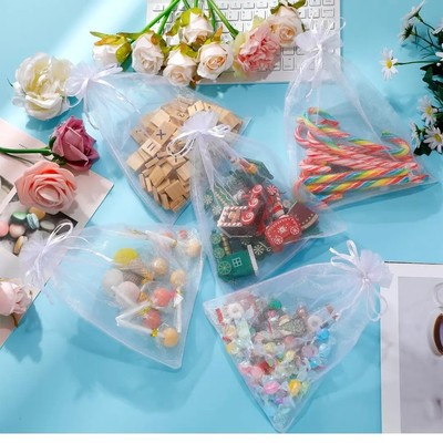 7x9 white organza draw string bag