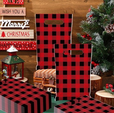 8x12 Plaid Christmas plastic bag with handle
