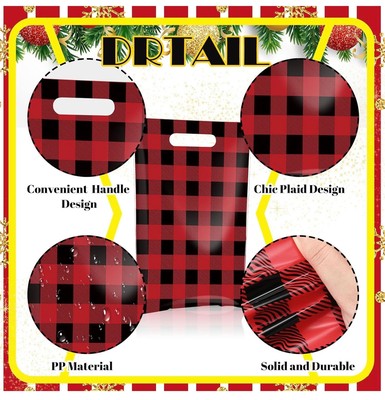 8x12 Plaid Christmas plastic bag with handle