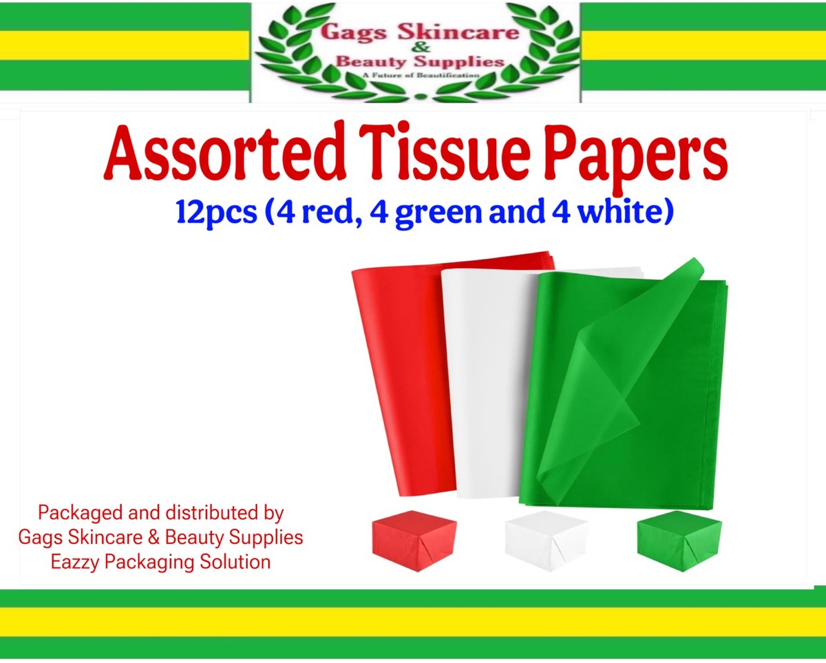 Assorted Tissue Paper (12pcs-4pcs red, 4pcs green & 4pcs white)