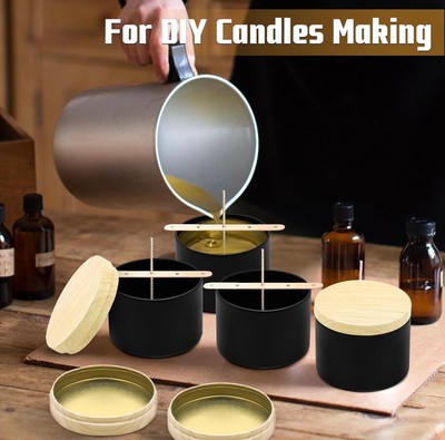 4oz Black Tin with metal wood grain printing lid