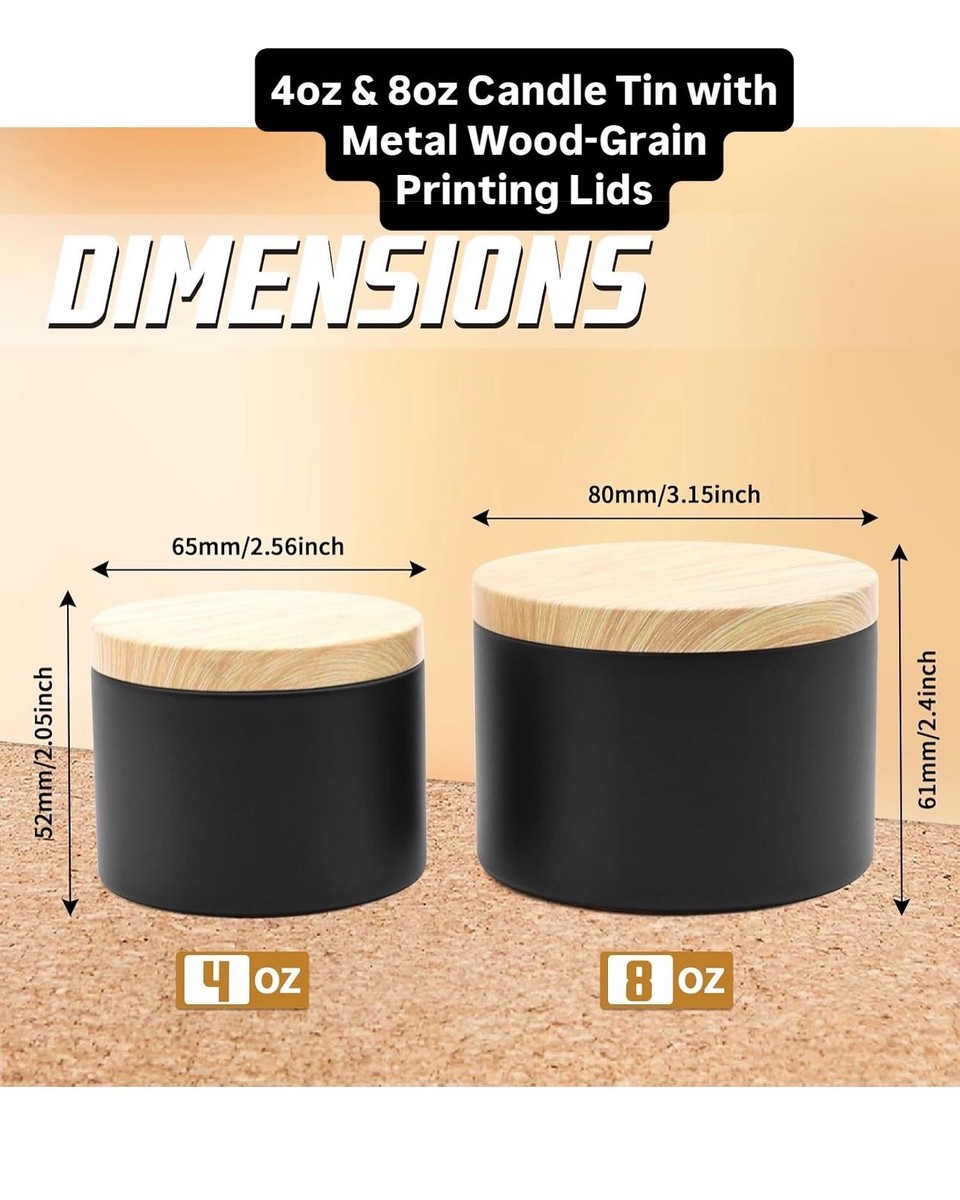 8oz Black Tin with metal wood grain printing lid