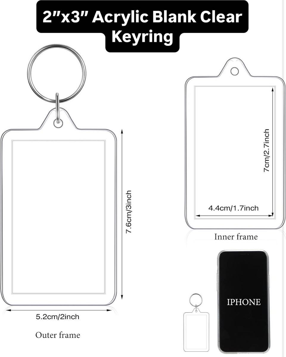 2”x3” Acrylic Blank Clear Keyring