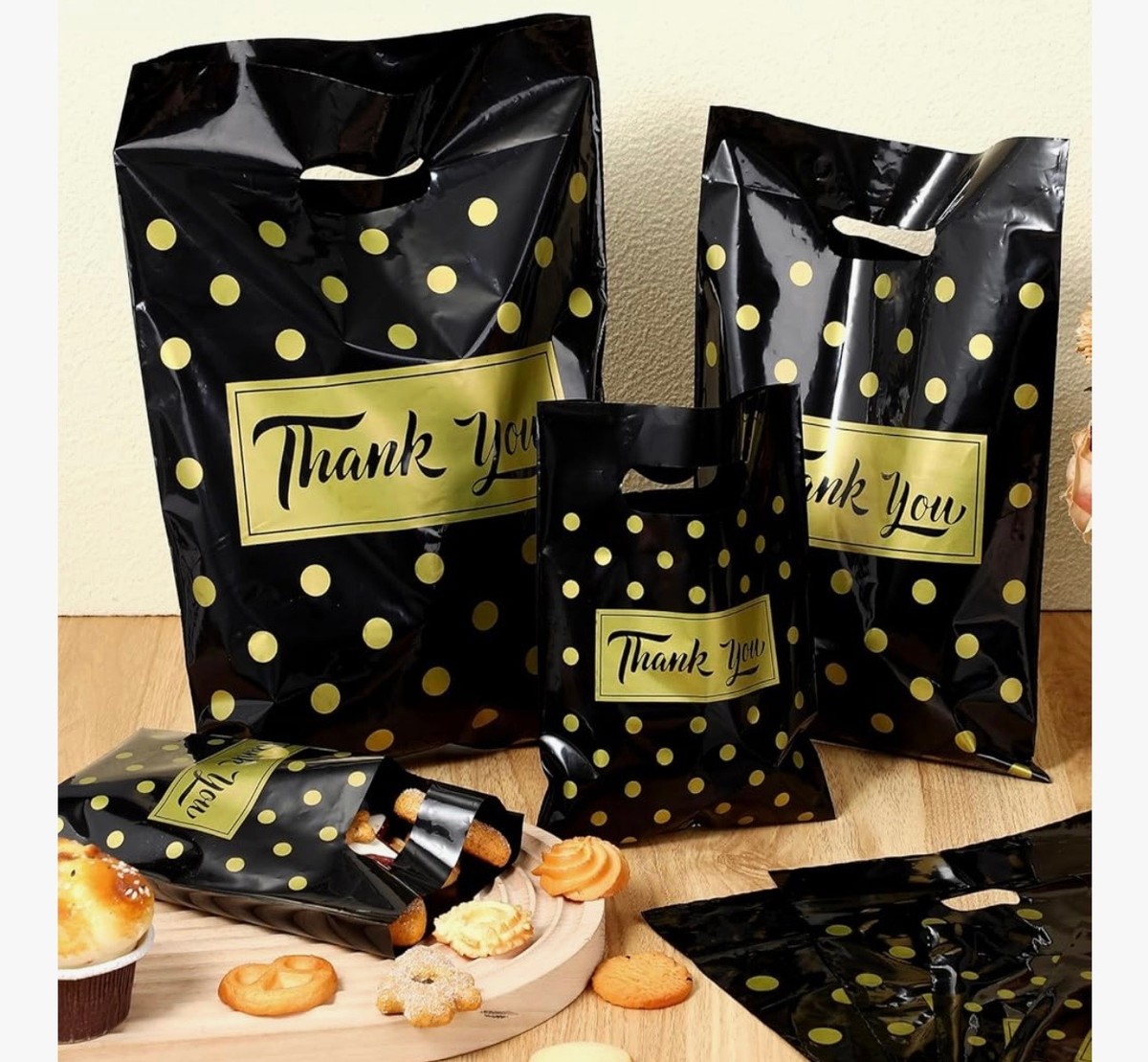 Black and Gold Polka Dot Thank you bag 6”x8” (20pcs)