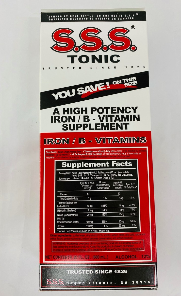 S.S.S Tonic High Potency Iron/B Vitamin Supplement 600ml