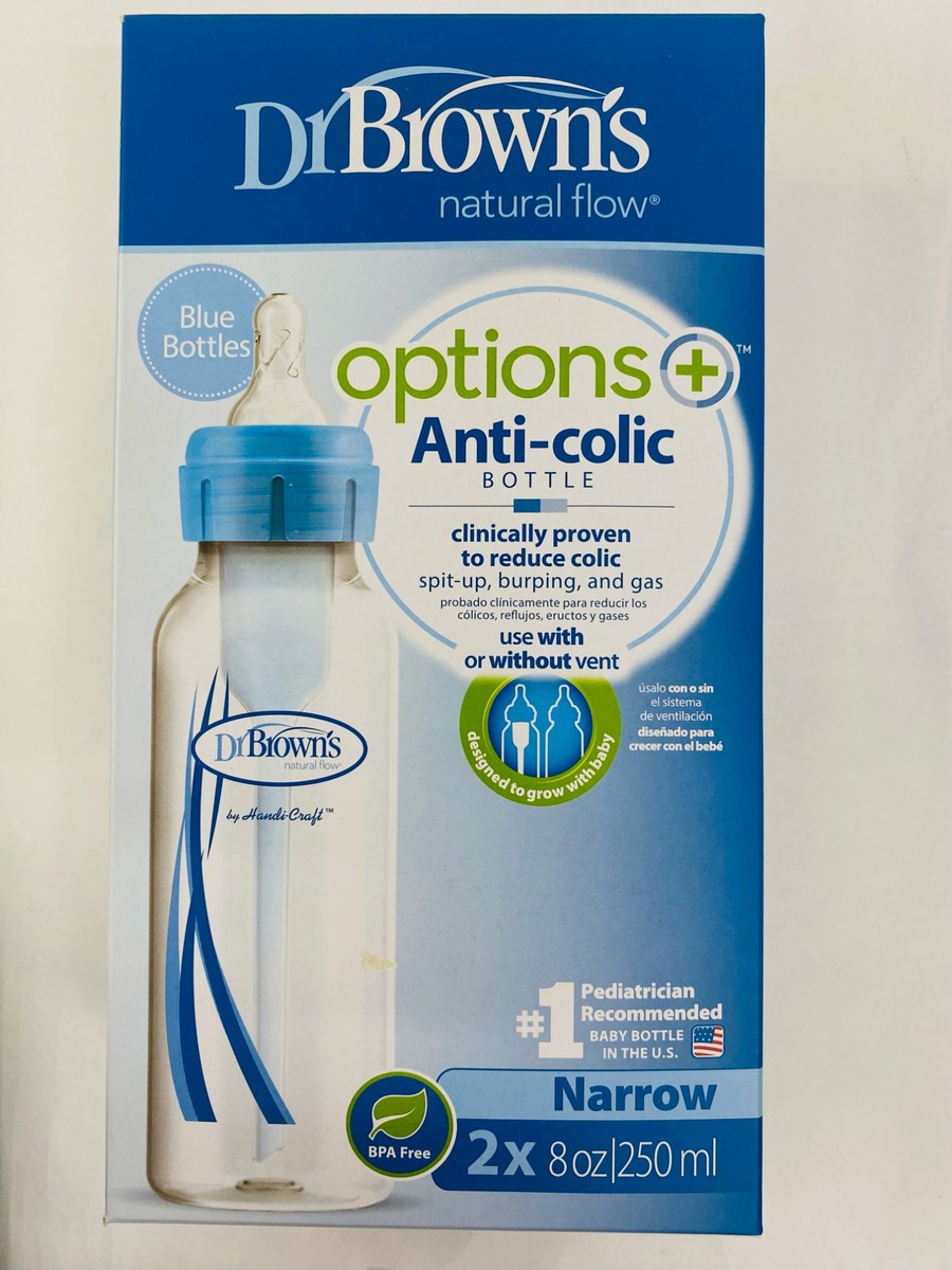Dr. Browns Anti-colic Bottle Narrow 2x 8oz, 0m+ Blue
