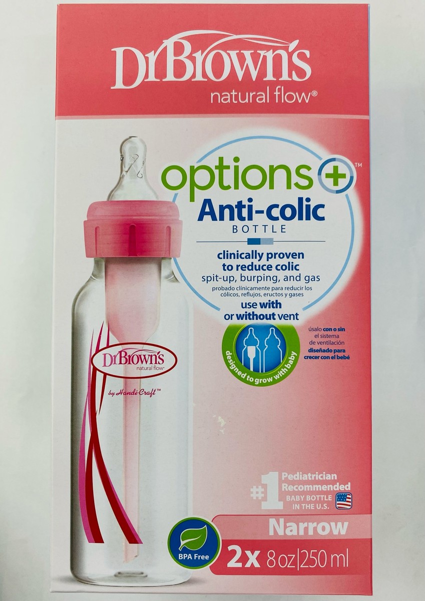 Dr. Browns Anti-colic Bottle Narrow 2x 8oz, 0m+ Pink