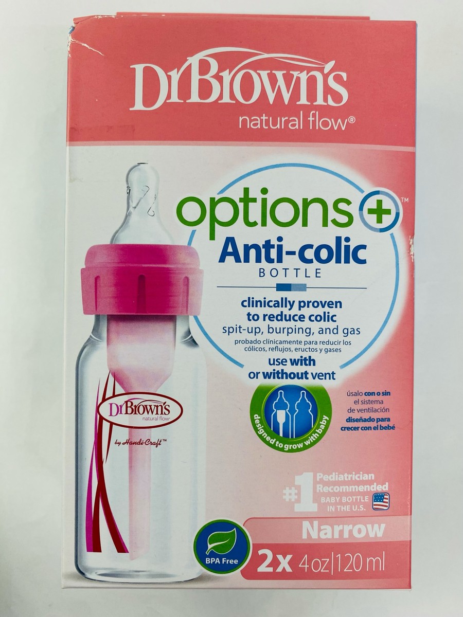 Dr. Browns Anti-colic Bottle Narrow 2x 4oz, 0m+ Pink