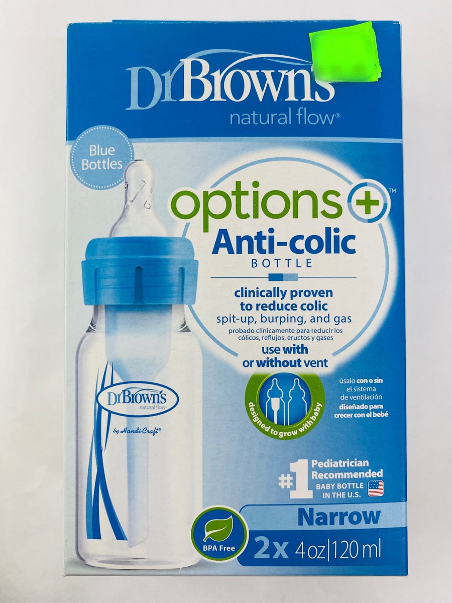 Dr. Browns Anti-colic Bottle Narrow 2x 4oz, 0m+ Blue