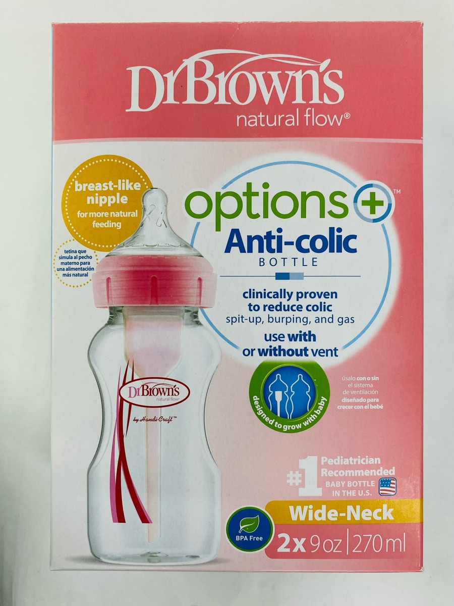 Dr. Browns Anti-colic Bottle Wide-Neck 2x 9oz, 0m+ Pink
