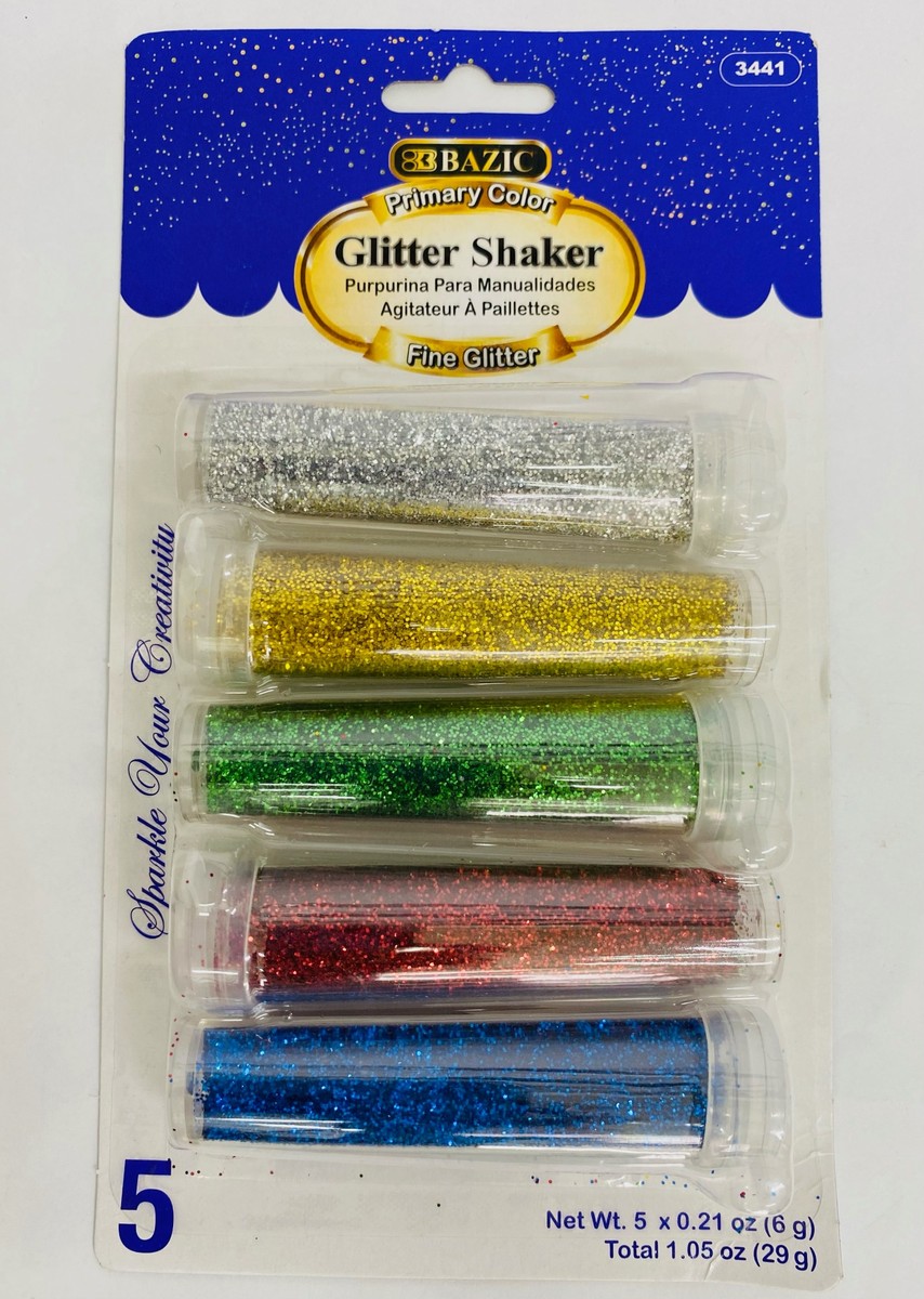 Bazic Glitter Shaker Primary Colour, 5 x 6g