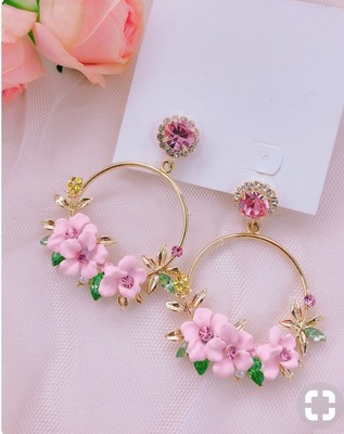 Pink Rhinestone & Flower Hoop Earrings RESTOCKED