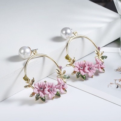 Lilac Rhinestone & Flower Hoop Earrings- RESTOCKED
