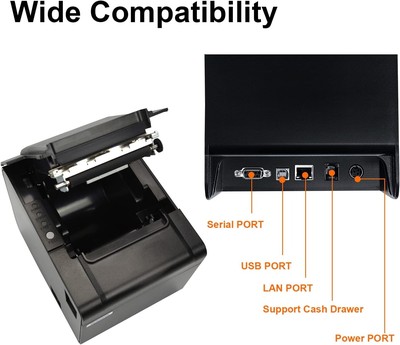Rongta 80mm Thermal Receipt Printer - USB, Serial & Ethernet POS Printer with Auto Cutter (RP326)