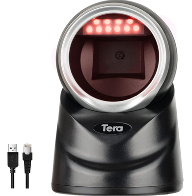 Tera Pro Omnidirectional Barcode Scanner 2D QR Desktop Handsfree, Adjustable Scan Head, Wired Automatic Platform Scanner with USB Cable for Market Retail Store Mobile Screen Payment