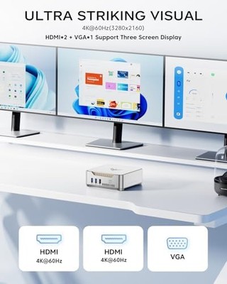KAMRUI GK3Plus Mini PC — Intel N95, 16GB RAM, 512GB SSD, 4K Triple Display, WiFi/BT